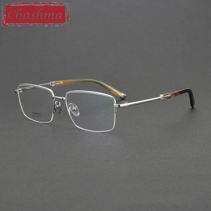 Chashma Men's Semi Rim Square Titanium Ox Horn Tip Eyeglasses 72369