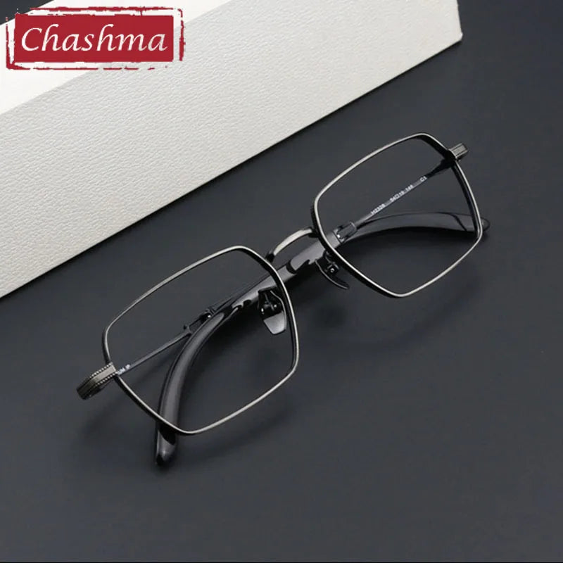 Chashma Men's Full Rim Square Titanium Eyeglasses 2328 Horn Temples Full Rim Chashma
