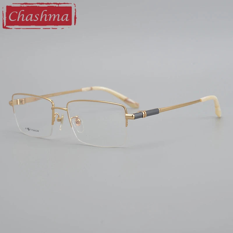 Chashma Ottica Unisex Semi Rim Square Titanium Eyeglasses 9011 Semi Rim Chashma Ottica Gold