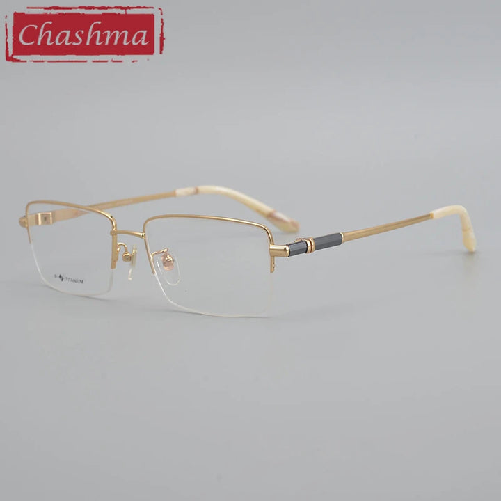 Chashma Ottica Unisex Semi Rim Square Titanium Eyeglasses 9011 Semi Rim Chashma Ottica Gold