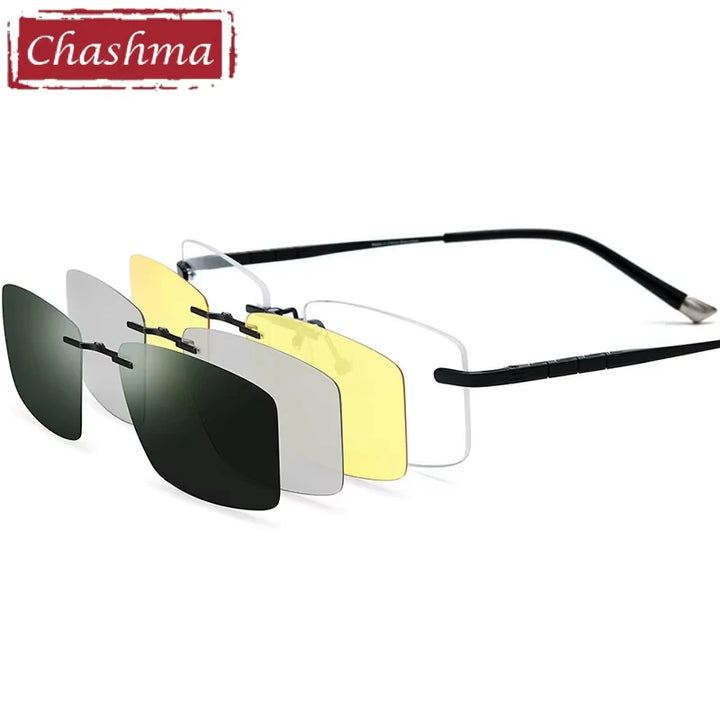 Chashma Women's Rimless Square Titanium Eyeglasses Clip On Sunglasses 185761