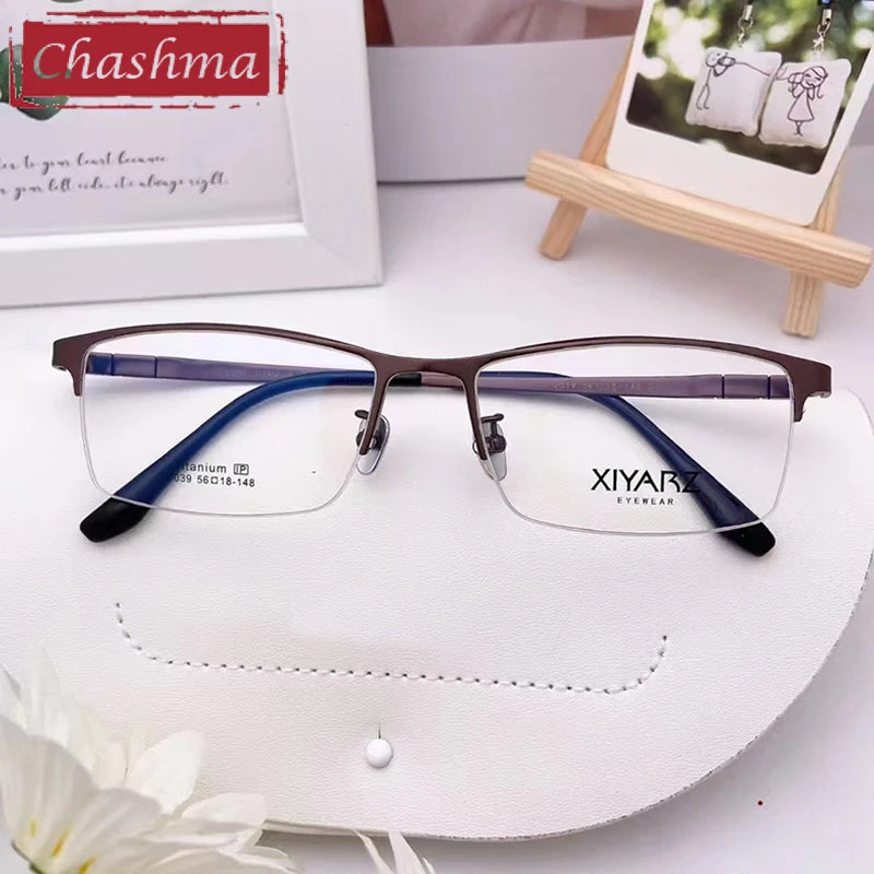 Chashma Men's Semi Rim Big Square Titanium Eyeglasses 42039 Semi Rim Chashma