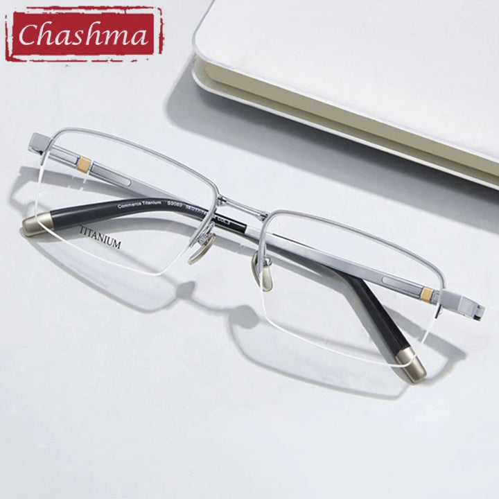 Chashma Ottica Men's Semi Rim Big Square Titanium Eyeglasses 409089