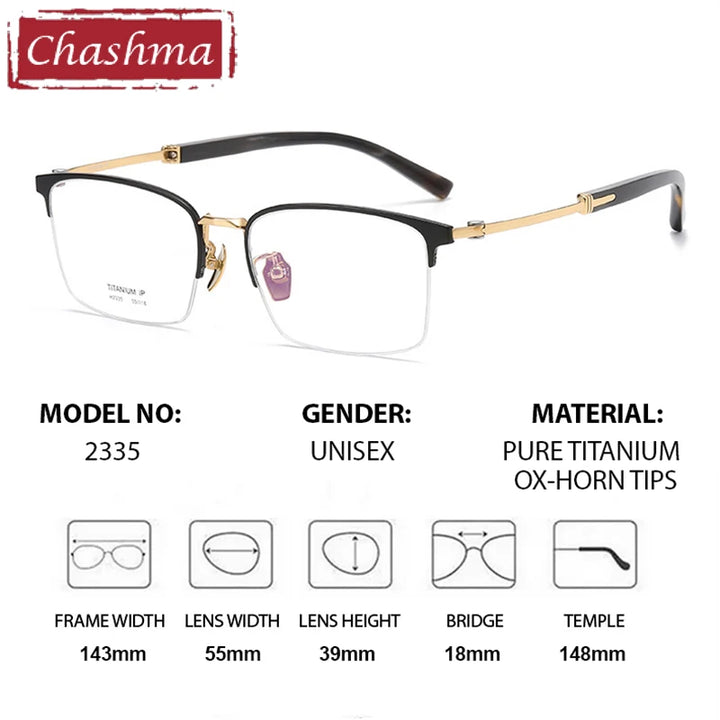 Chashma Men's Semi Rim Square Titanium Horn Tipped Eyeglasses 872335