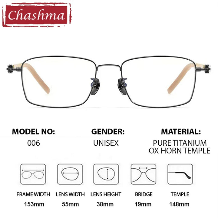 Chashma Ottica Men's Full Rim Big Polygon Titanium Horn Eyeglasses 401006