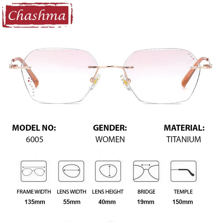 Chashma Ottica Women's Rimless Polygon Titanium Eyeglasses 416005