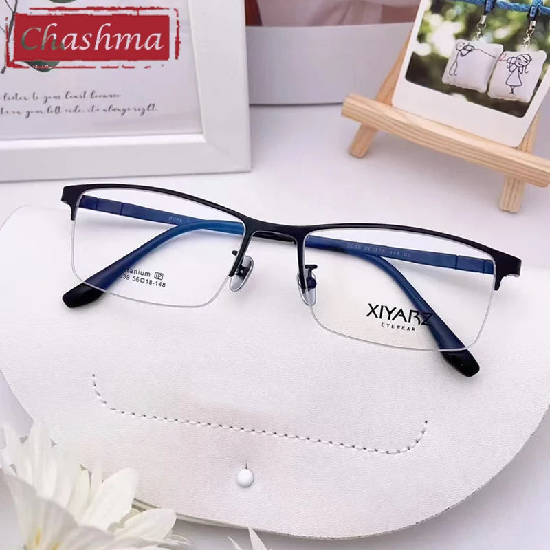 Chashma Men's Semi Rim Big Square Titanium Eyeglasses 42039 Semi Rim Chashma