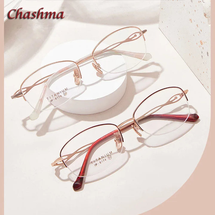 Chashma Ochki Women's Semi Rim Small Oval Titanium Eyeglasses 6174 Semi Rim Chashma Ochki