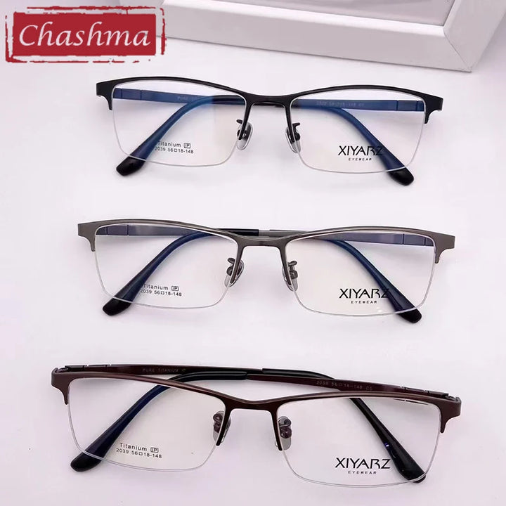 Chashma Men's Semi Rim Big Square Titanium Eyeglasses 42039 Semi Rim Chashma
