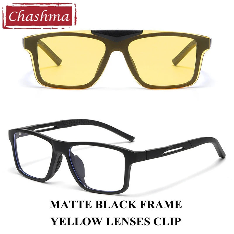 Chashma Unisex Full Rim Square Tr 90 Titanium Eyeglasses Clip On Sunglasses 888565