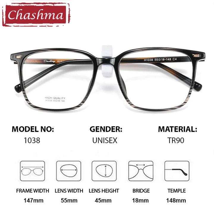 Chashma Ottical Unisex Full Rim Square Tr 90 Titanium Eyeglasses 401038