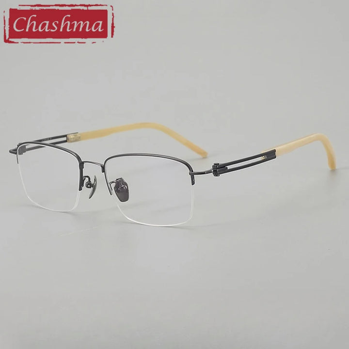 Chashma Ottica Men's Big Semi Rim Square Titanium Horn Eyeglasses 401008