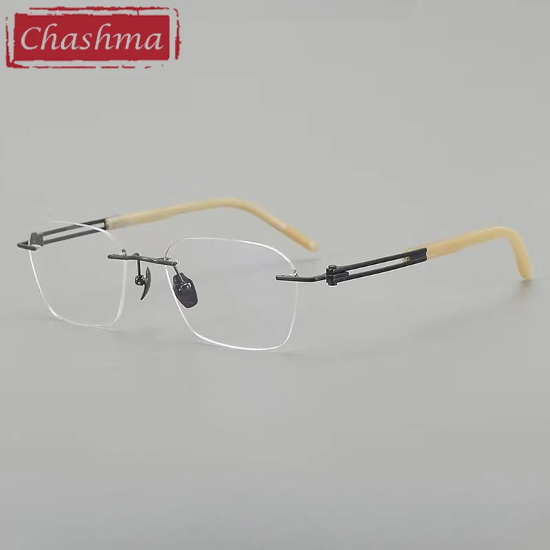 Chashma Ottica Men's Rimless Big Polygon Titanium Horn Eyeglasses 401005