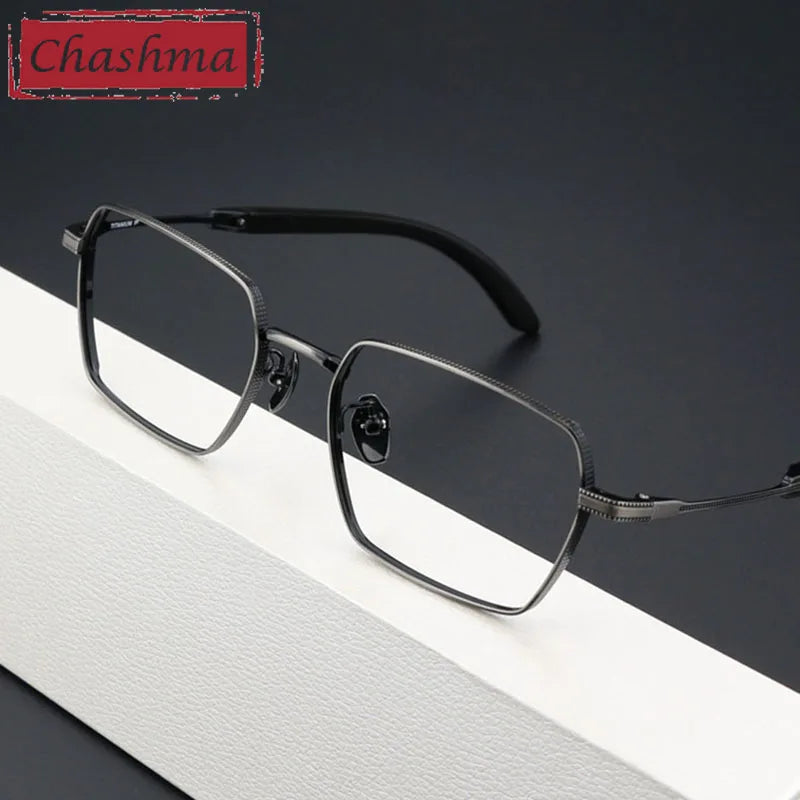 Chashma Men's Full Rim Square Titanium Eyeglasses 2328 Horn Temples Full Rim Chashma