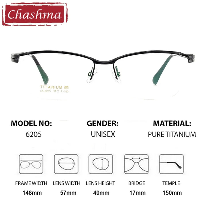 Chashma Men's Semi Rim Big Square Brow Line Titanium Eyeglasses 586205