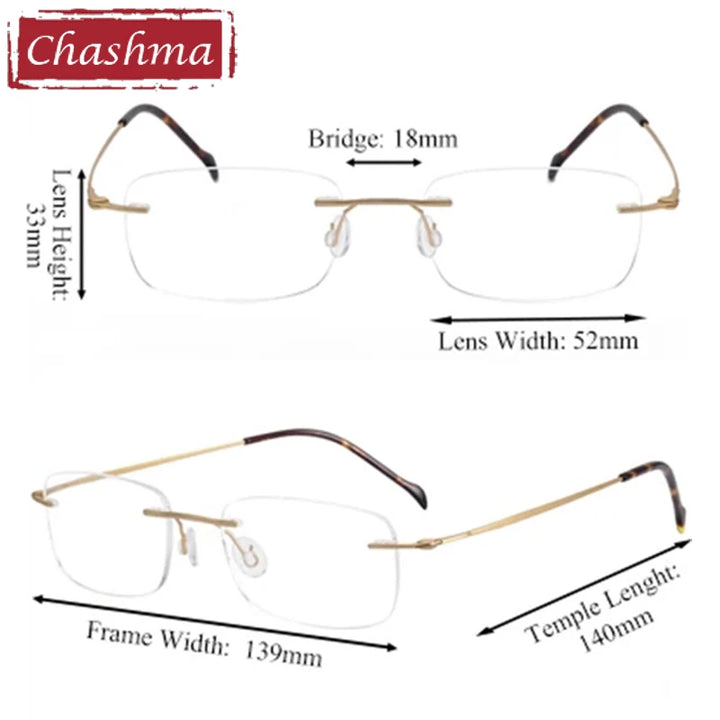 Chashma Unisex Rimless Square Screwless Titanium Eyeglasses 16006