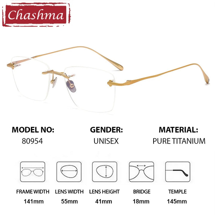 Chashma Ottica Men's Rimless Polygon Square Titanium Eyeglasses 480954