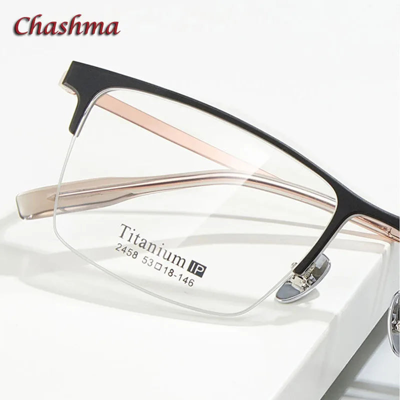 Chashma Ochki Unisex Semi Rim Square Titanium Aluminum Magnesium Eyeglasses 2458 Semi Rim Chashma Ochki