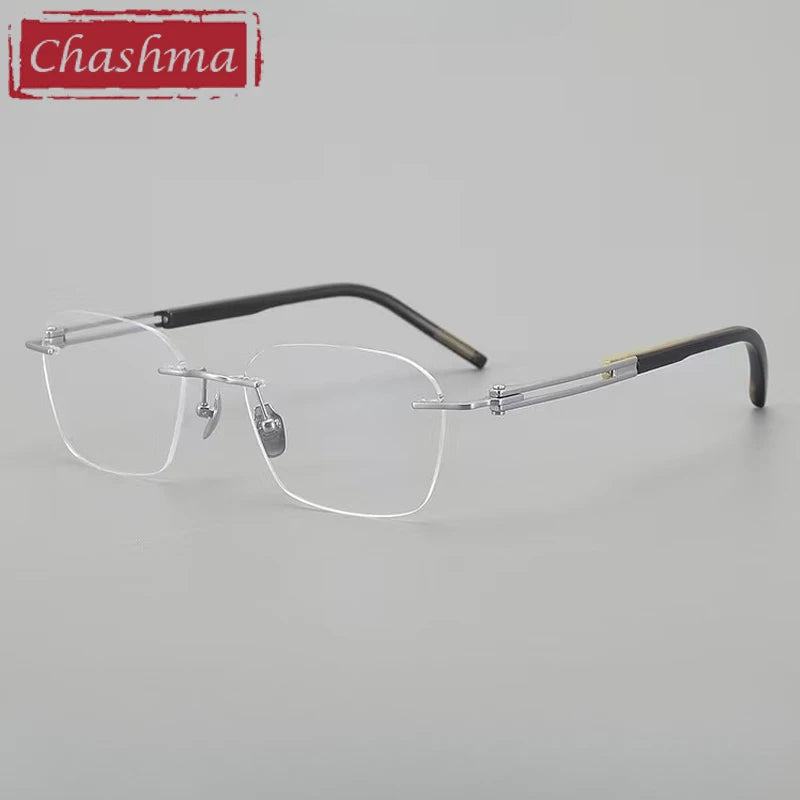 Chashma Ottica Men's Rimless Big Polygon Titanium Horn Eyeglasses 401005