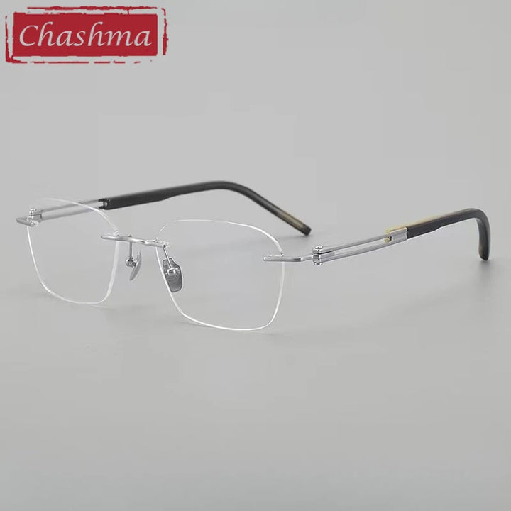 Chashma Ottica Men's Rimless Big Polygon Titanium Horn Eyeglasses 401005