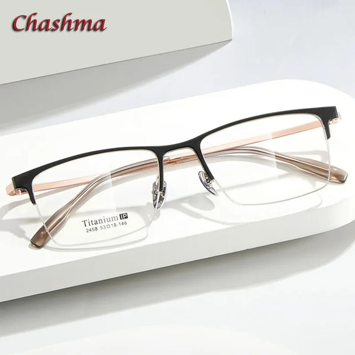 Chashma Ochki Unisex Semi Rim Square Titanium Aluminum Magnesium Eyeglasses 2458 Semi Rim Chashma Ochki