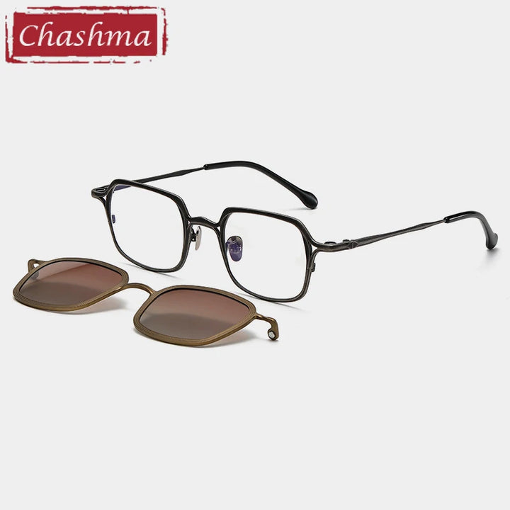 Chashma Ottica Unisex Full Rim Square Titanium Eyeglasses Clip On Sunglasses 415969