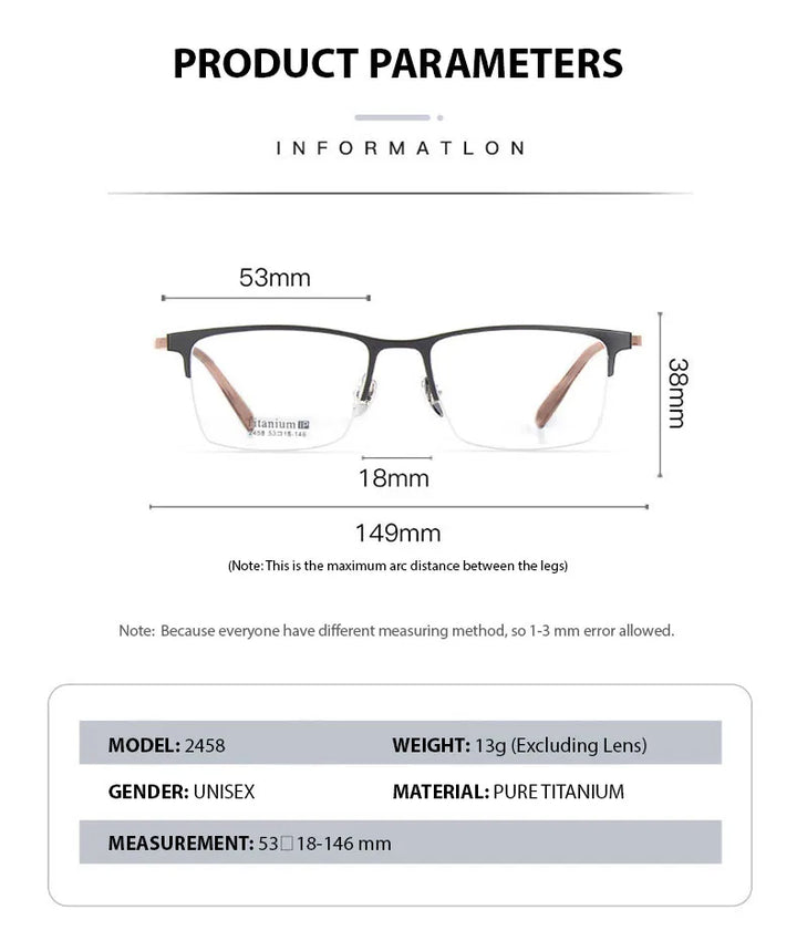 Chashma Ochki Unisex Semi Rim Square Titanium Aluminum Magnesium Eyeglasses 2458 Semi Rim Chashma Ochki