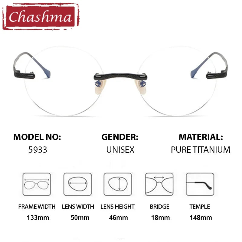 Chashma Women's Rimless Round Titanium Eyeglasses 875933