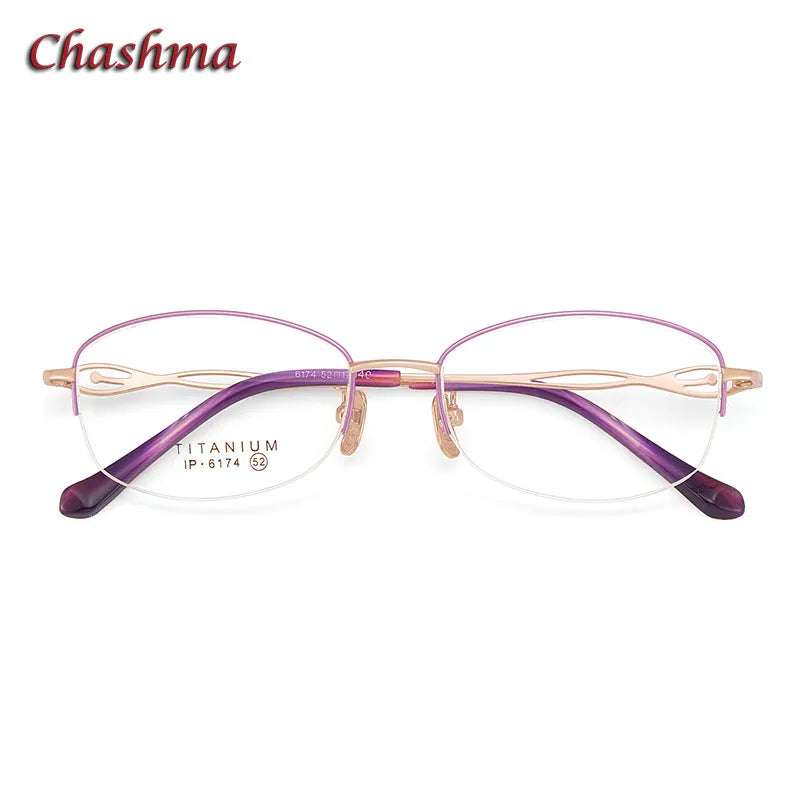 Chashma Ochki Women's Semi Rim Small Oval Titanium Eyeglasses 6174 Semi Rim Chashma Ochki