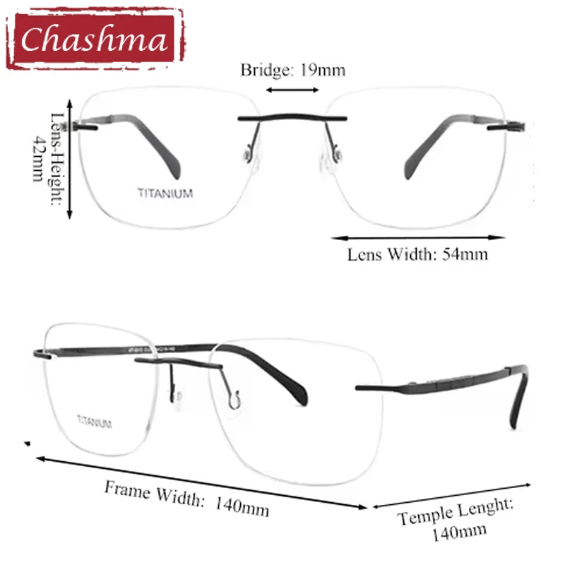Chashma Ottica Men's Rimless Polygon Square Titanium Eyeglasses 409013