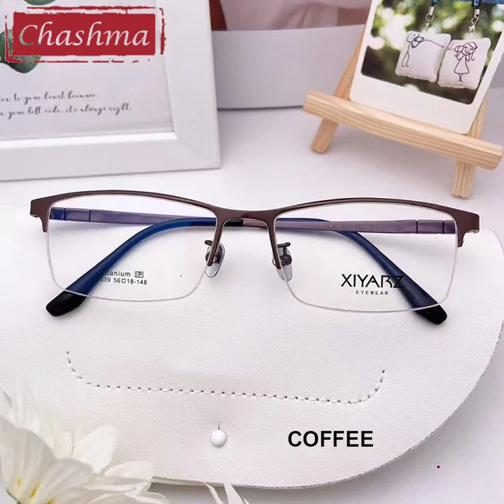 Chashma Men's Semi Rim Big Square Titanium Eyeglasses 42039 Semi Rim Chashma Coffee