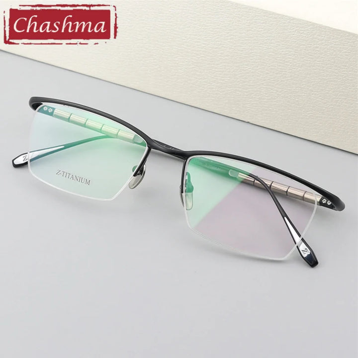 Chashma Ottica Unisex Semi Rim Square Brow Line Titanium Eyeglasses 427037