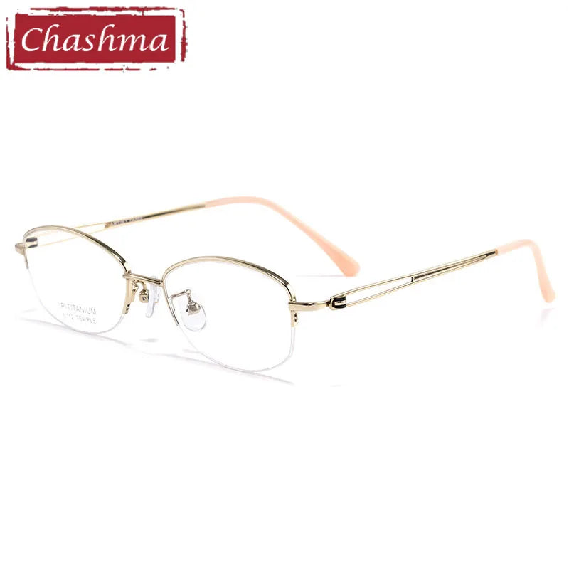Chashma Women's Semi Rim Oval Square Titanium Eyeglasses 19112 Semi Rim Chashma Gold