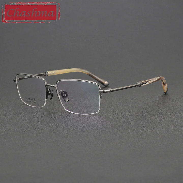 Chashma Men's Semi Rim Square Titanium Ox Horn Tip Eyeglasses 72369