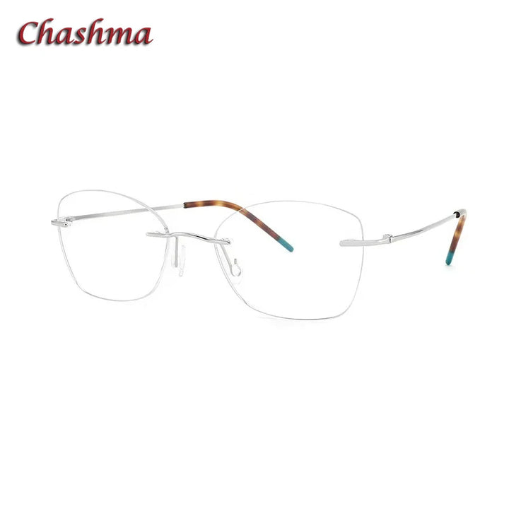 Chashma Ochki Women's Rimless Polygon Cat Eye Titanium Eyeglasses 90174