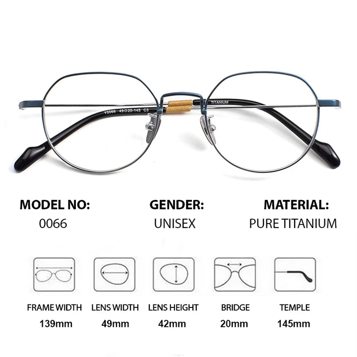 Chashma Ottica Unisex Full Rim Polygon Round Titanium Eyeglasses 20066