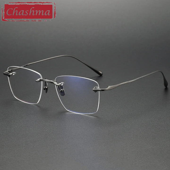 Chashma Ottica Men's Rimless Polygon Square Titanium Eyeglasses 480954
