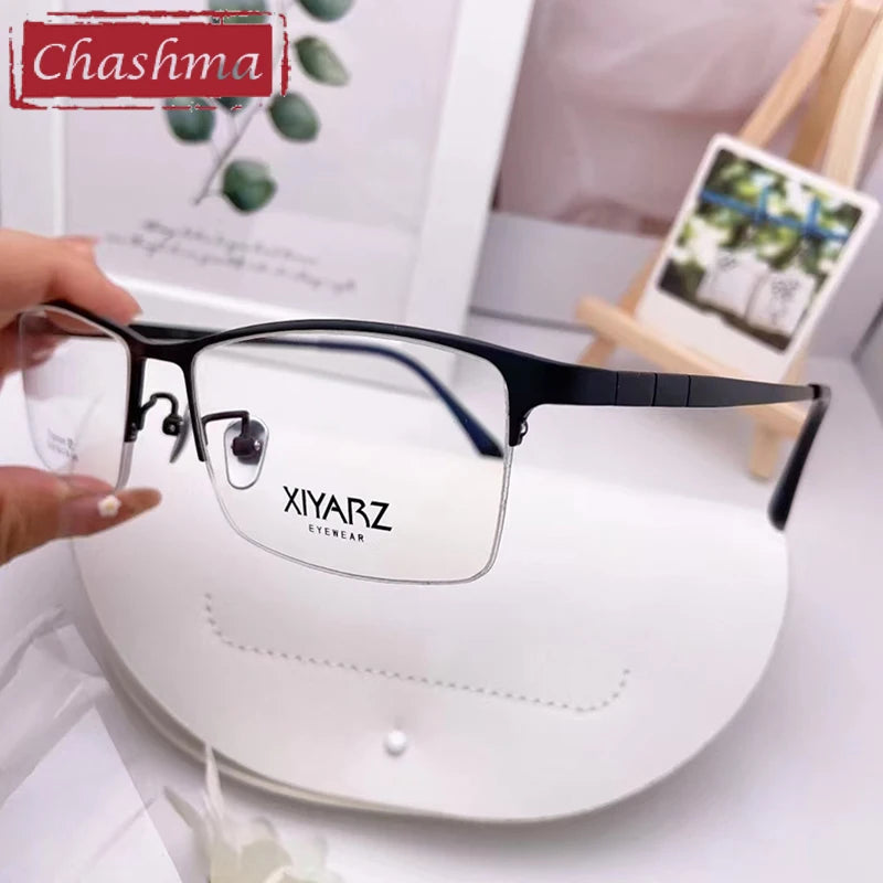 Chashma Men's Semi Rim Big Square Titanium Eyeglasses 42039 Semi Rim Chashma