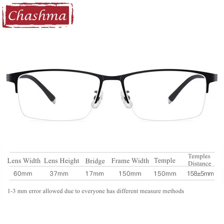 Chashma Ottica Men's Semi Rim Big Square Titanium Eyeglasses 422021