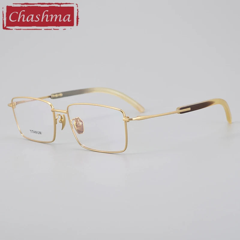 Chashma Ottica Unisex Full Rim Square Titanium Horn Eyeglasses 402301