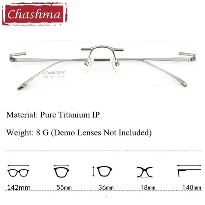 Chashma Ottica Unisex Rimless Square Titanium Eyeglasses 409069