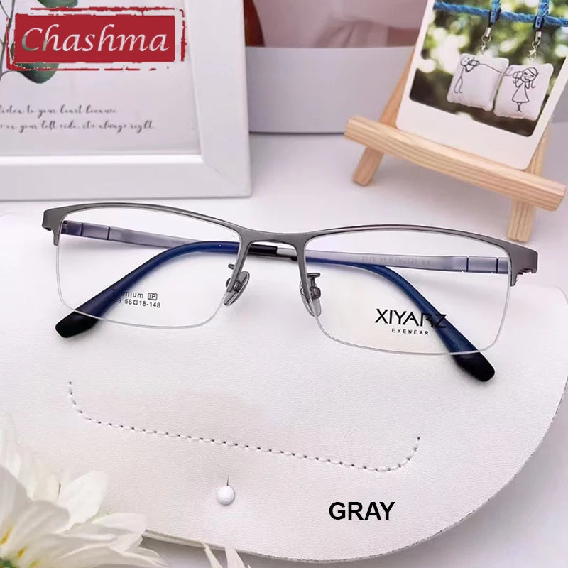 Chashma Men's Semi Rim Big Square Titanium Eyeglasses 42039 Semi Rim Chashma Gray