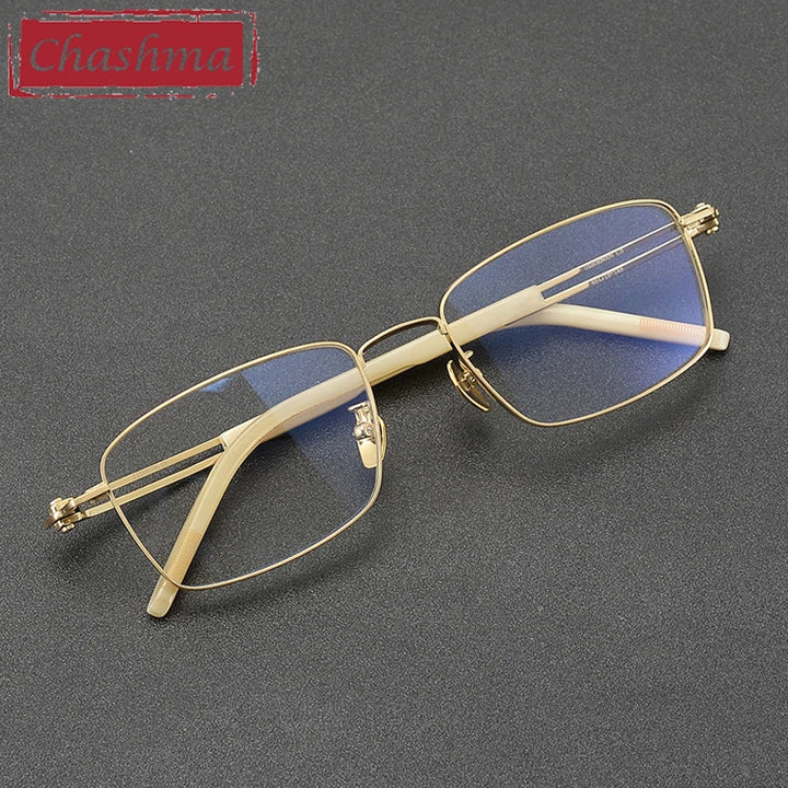 Chashma Ottica Men's Full Rim Big Polygon Titanium Horn Eyeglasses 401006