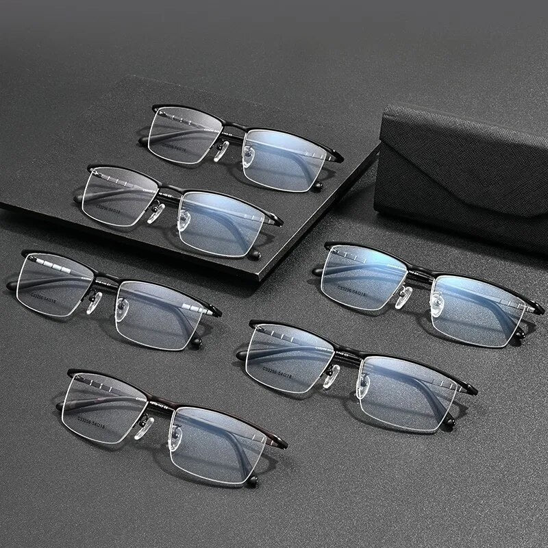KatKani Men's Semi Rim Square Titanium Alloy Eyeglasses 33256 Semi Rim KatKani Eyeglasses   