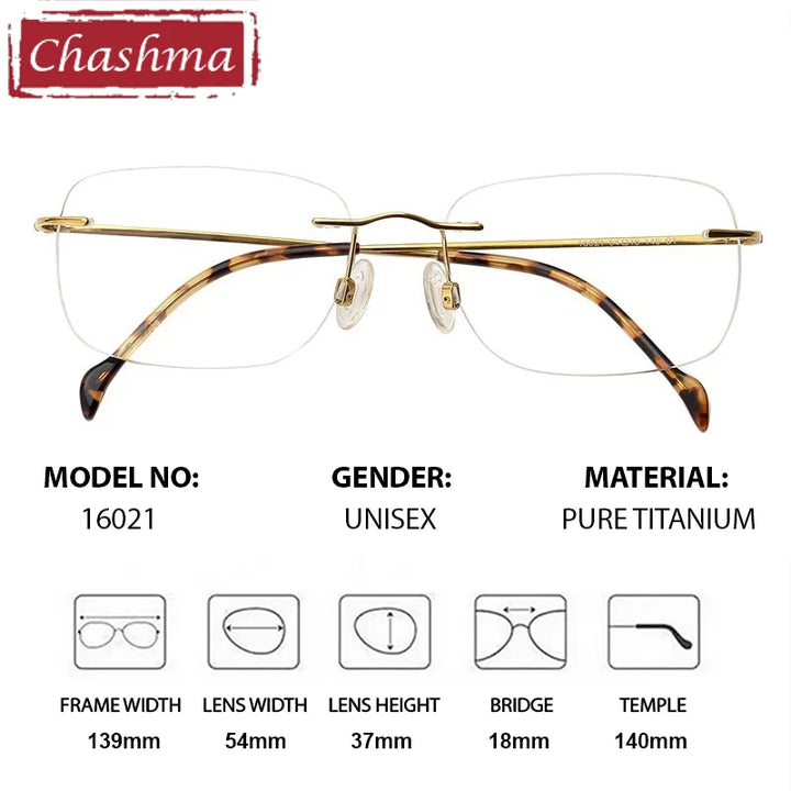 Chashma Ottica Unisex Rimless Square Titanium Eyeglasses 416021