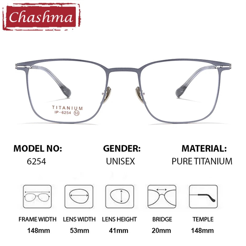 Chashma Ottica Unisex Full Rim Square Titanium Eyeglasses 406254