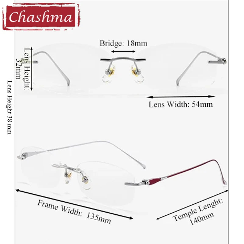 Chashma Ottica Women's Rimless Square Oval Titanium Eyeglasses 408145