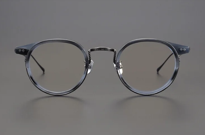 Black Mask Unisex Full Rim Round Titanium Eyeglasses 7285 Full Rim Black Mask Gray