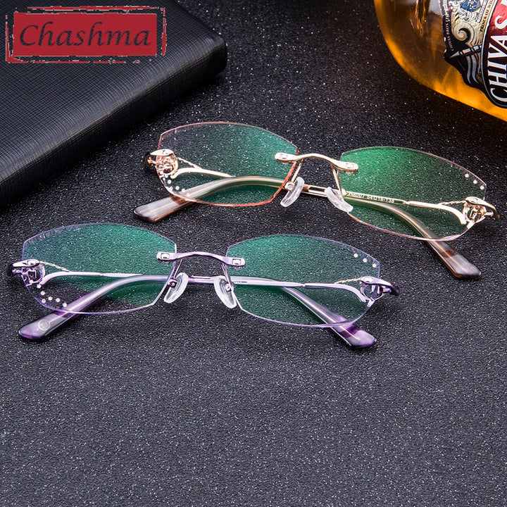 Chashma Women's Rimless Oval Titanium Diamond Cut Lens Eyeglasses 38007