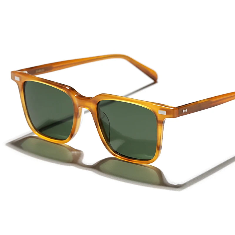 Hewei Unisex Full Rim Square Acetate Polarized Sunglasses 0003 Sunglasses Hewei caramel-green Other